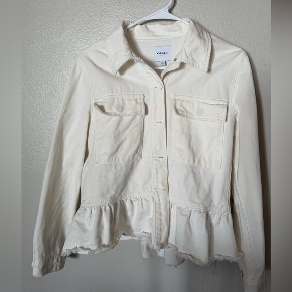Gilli Cream Denim Peplum Jacket Women’s Size Small - Picture 3 of 7